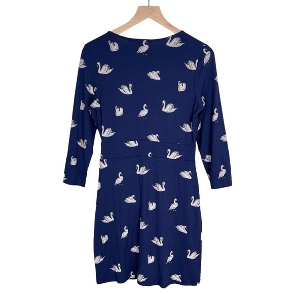 Boden Dress 6 Swan Novelty Print V Neck Teacher Modest Stretch Jersey Fit Flare - Picture 5 of 11